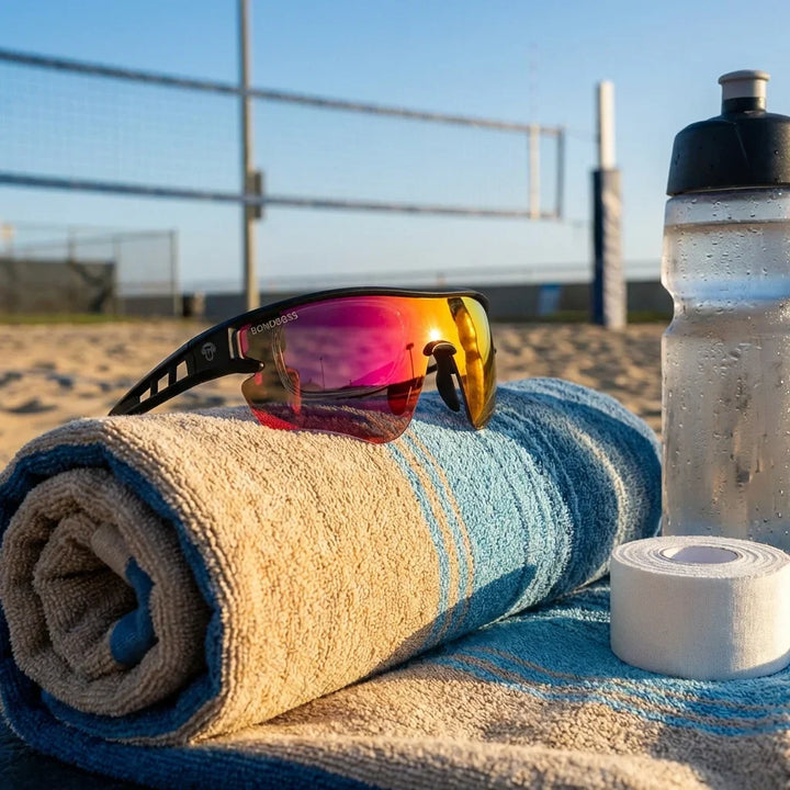 Bonoboss Strive Rojo - Detalle lentes deportivos contexto #editorial_detail2 #color_rojo