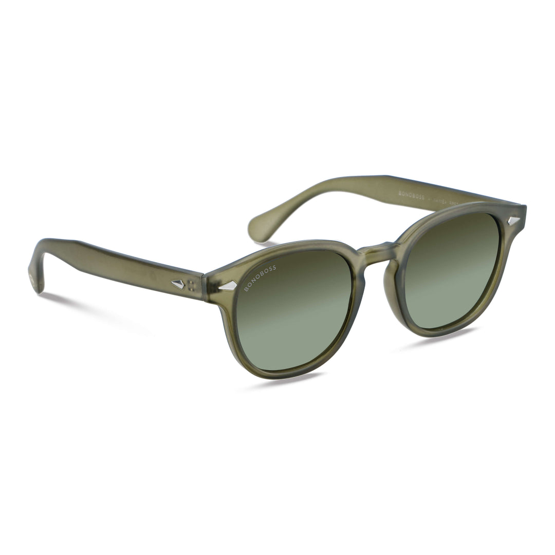 anteojos de sol polarizados redondos de botellas plásticas recicladas sustentable color verde. cristal color negro #color_olive-light