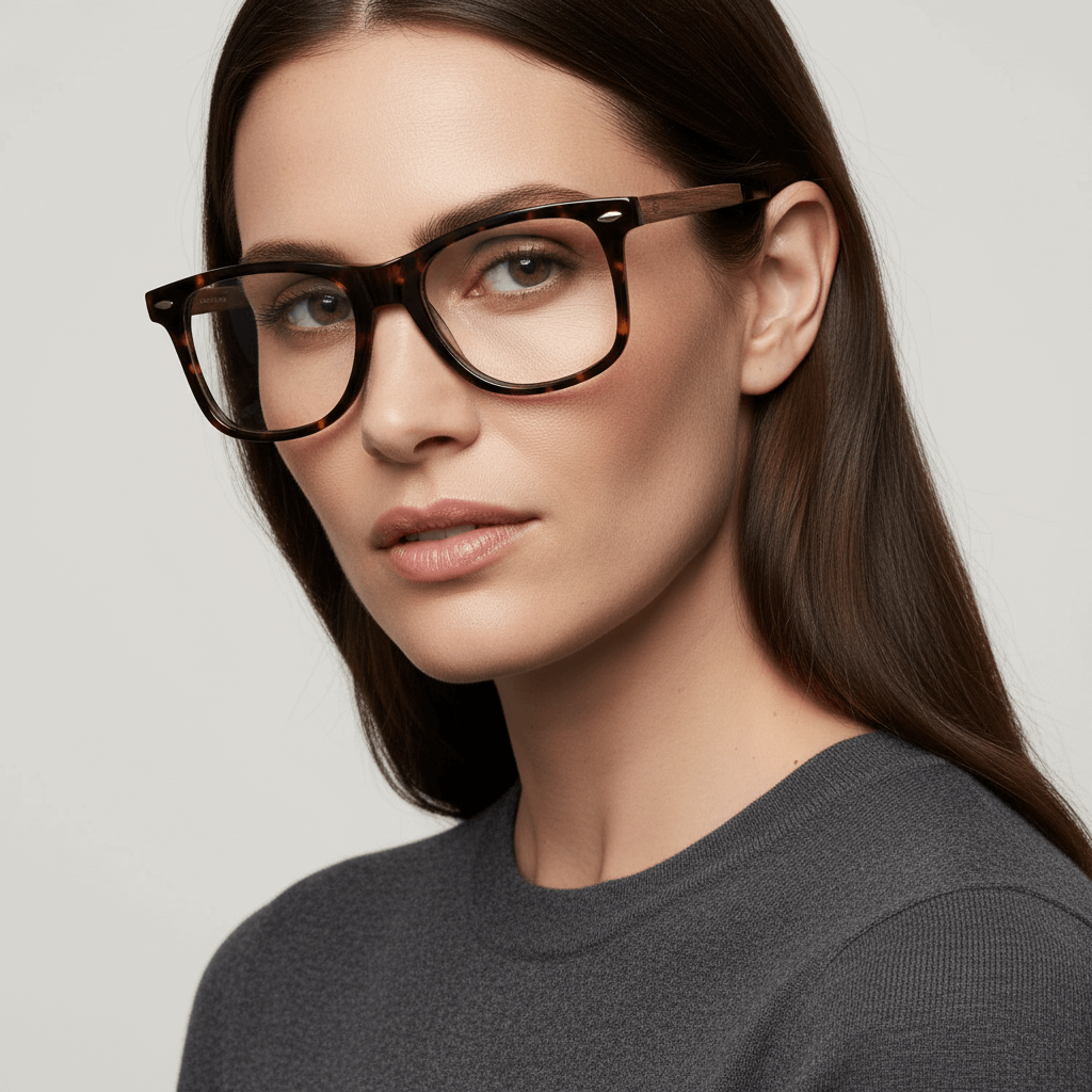 Acacia armazones anteojos ópticos con receta y filtro de luz azul de forma ovalada y color carey con patas de madera natural reciclada sustentable para hombre y mujer de cara redonda en color carey vista frontal#color_carey