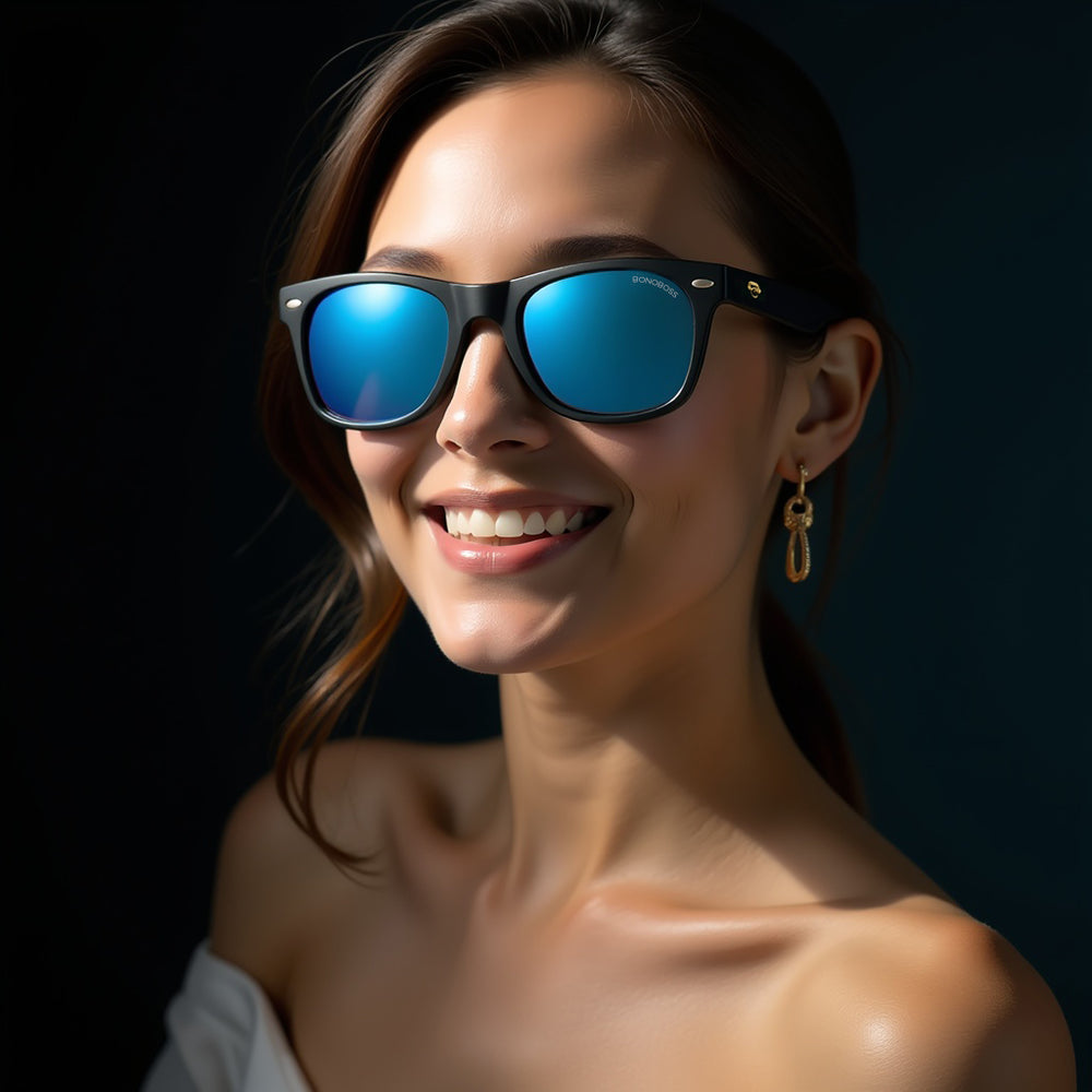 anteojos de sol rectangulares polarizados negrospara hombre y mujer con lentes de color sky  #color_sky