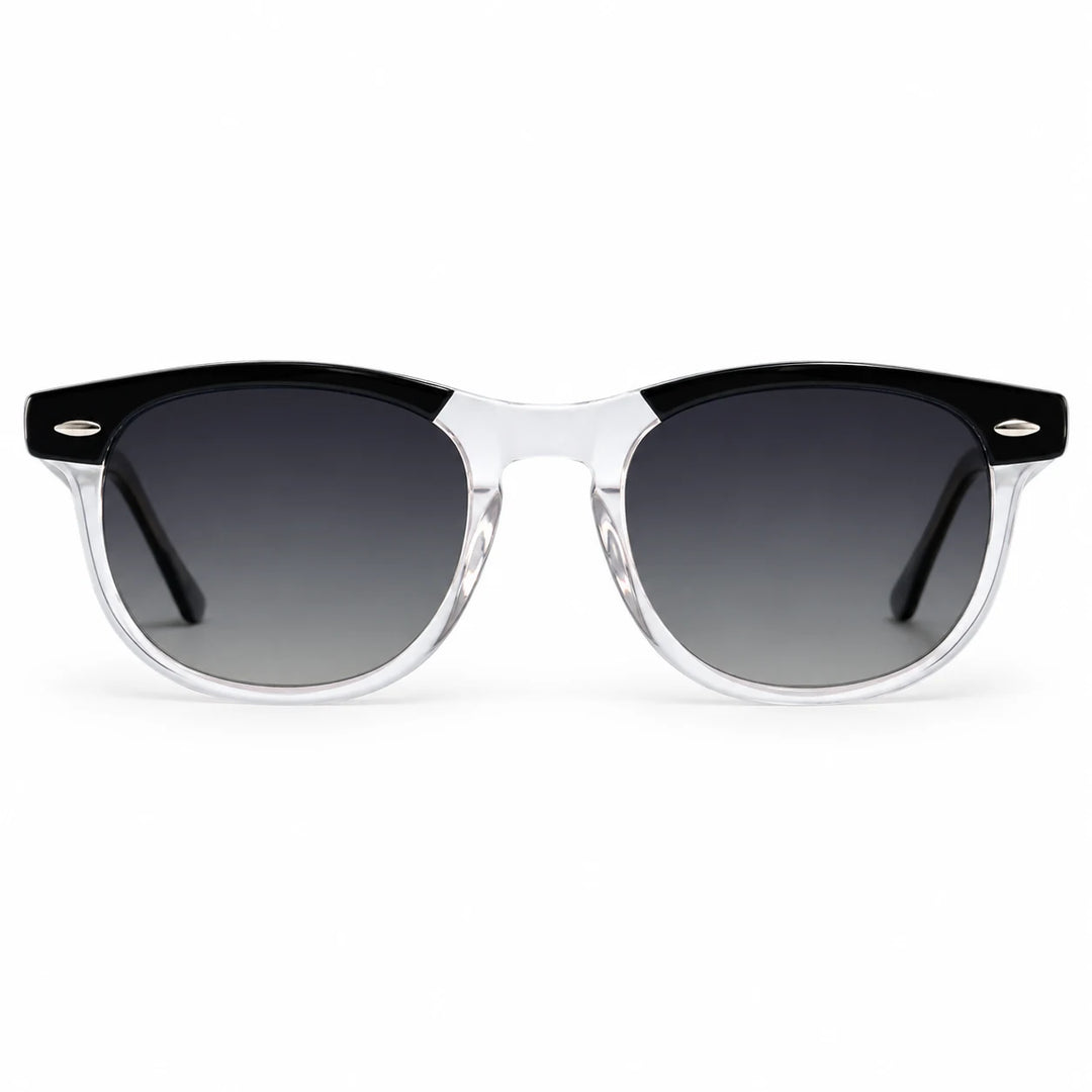 Lentes de sol polarizados Algarrobo Negro y cristal, Lente gris degradado vista frontal #color_transparente #foto_frontal
