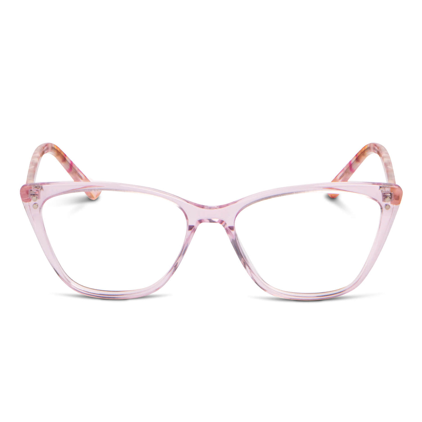 anteojos opticos agatados de mujer con clip de sol polarizado con sobrelente lentes con receta rosado frontal