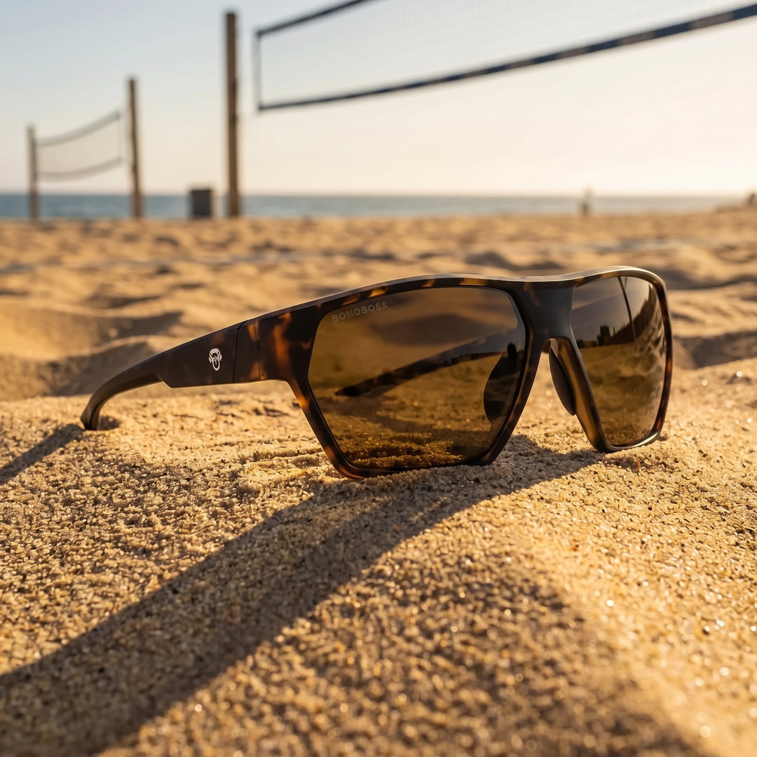Bonoboss Andes Carey lentes de sol deportivos cristal café, detalle sobre la arena #color_carey