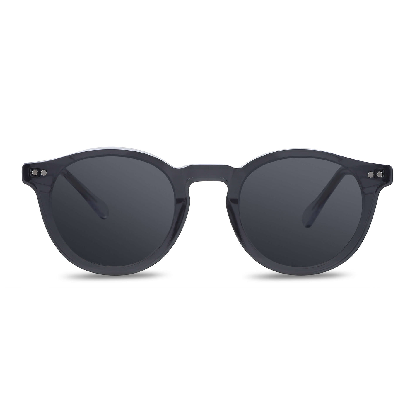 marcos opticos redondos con sobre lente clip sol iman polarizado para hombre y mujer de color transparente vista angulada