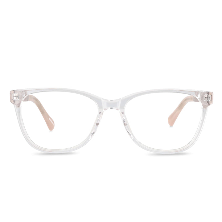 anteojos opticos agatados de color transparente de moda para mujer de cara redonda. Varillas de madera natural sustentable de madera de nogal#color_transparente