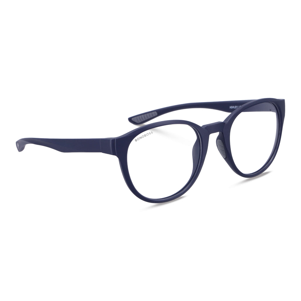 la vista frontal de una mujer de pelo negro suelto usando anteojos marcos opticos con receta de tamaño grande oversized de color duranzo. Bonoboss mayorista y distribuidor de opticas #color_peach