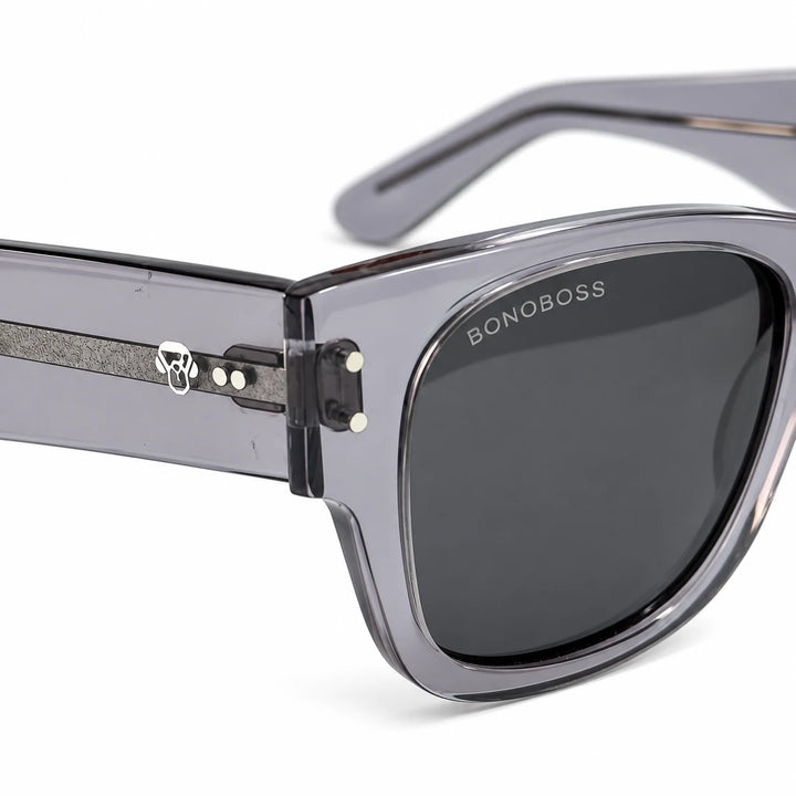 Lentes de sol polarizados Arrayán Gris transparente, Lente gris detalle del armazón y logo #editorial_detail1 #color_gris