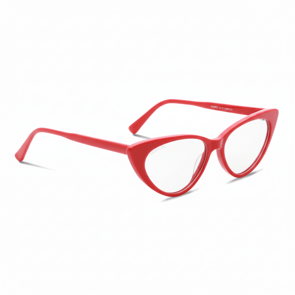 vista angulada de armazones marcos opticos agatados de color rojo para mujer de cara redonda. #color_rojo