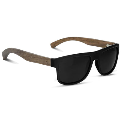anteojos de sol rectangulares polarizados negros pata de madera  para hombre y mujer con lentes de color negro