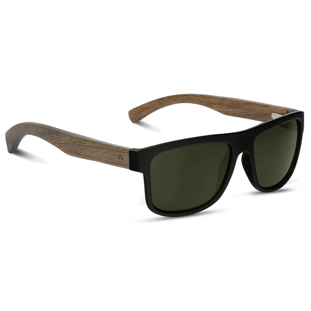anteojos de sol rectangulares polarizados negros pata de madera  para hombre y mujer con lentes de color negro #color-marco_negro