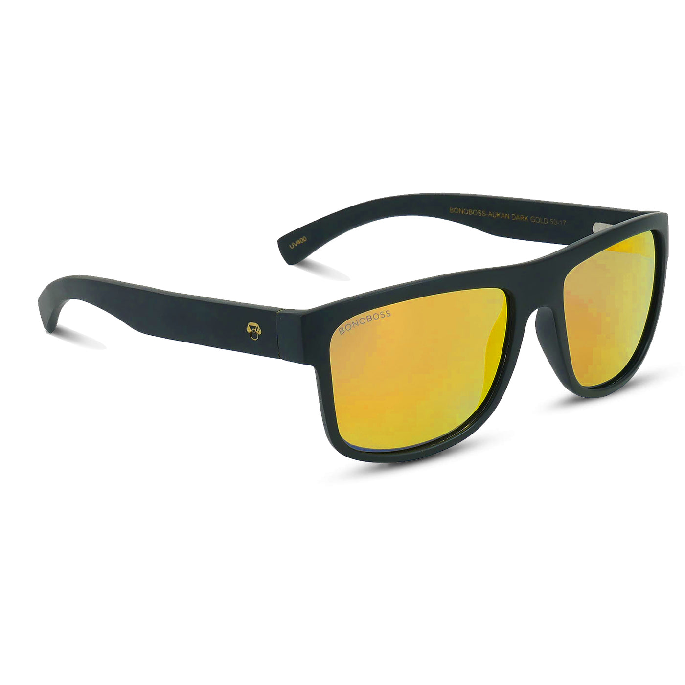 anteojos de sol rectangulares polarizados negros para hombre y mujer con lentes de color dorado espejado