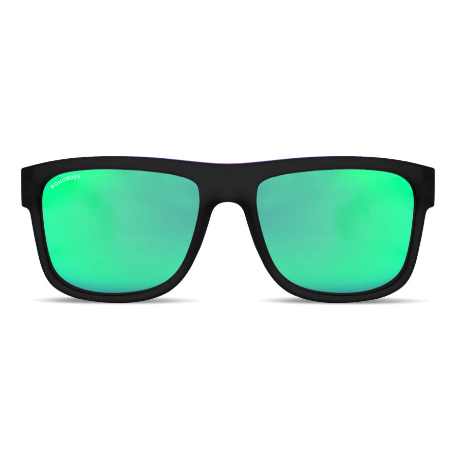 anteojos de sol rectangulares polarizados negros para hombre y mujer con lentes de color verde espejado