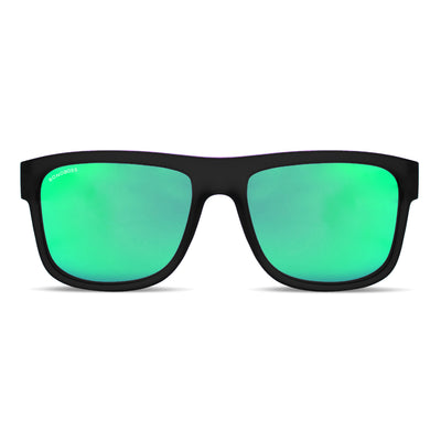 anteojos de sol rectangulares polarizados negros para hombre y mujer con lentes de color verde espejado