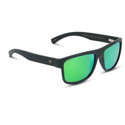 anteojos de sol rectangulares polarizados negros para hombre y mujer con lentes de color verde espejado