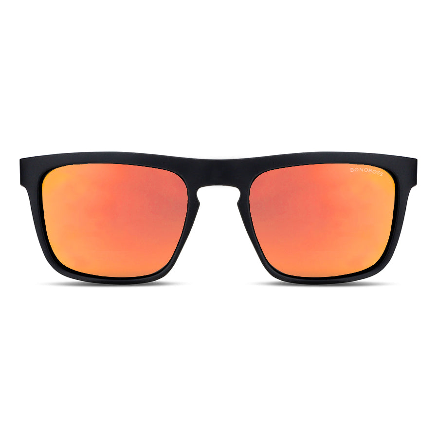 anteojos de sol rectangulares polarizados negros para hombre y mujer con lentes de color espejado dorado