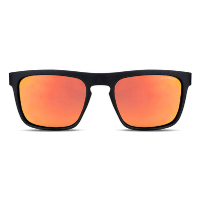 anteojos de sol rectangulares polarizados negros para hombre y mujer con lentes de color espejado dorado