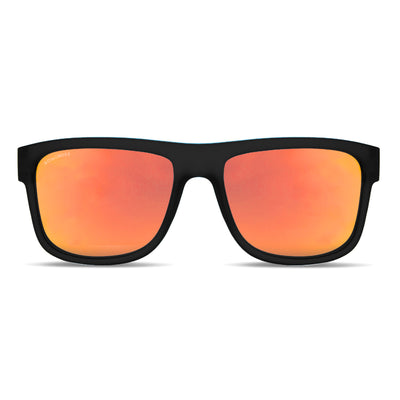 anteojos de sol rectangulares polarizados negros para hombre y mujer con lentes de color dorado espejado