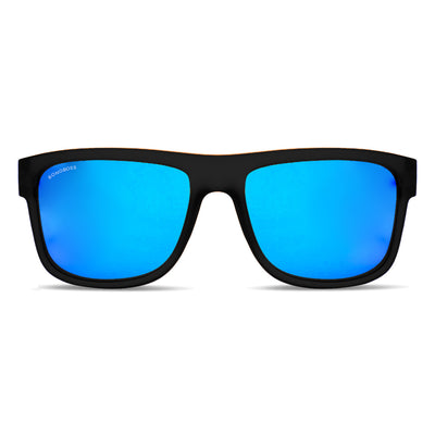 anteojos de sol rectangulares polarizados negros para hombre y mujer con lentes de color azul espejado sky