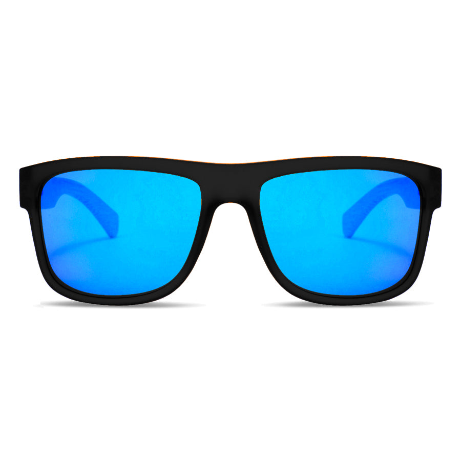 anteojos de sol clásicos polarizados  de hombre y mujer con lentes de color sky o azul reflectante