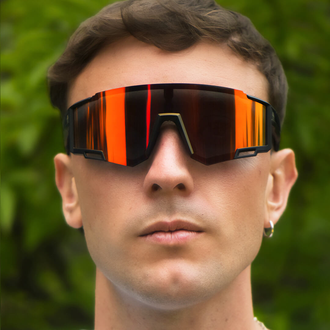 lentes anteojos de sol polarizados deportivos de acetato para hombre y mujer color negro cristal rojo  reflectante #color_rojo