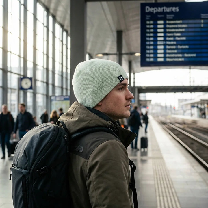 Beanie gorro de invierno viajero estación aeropuerto Bonoboss