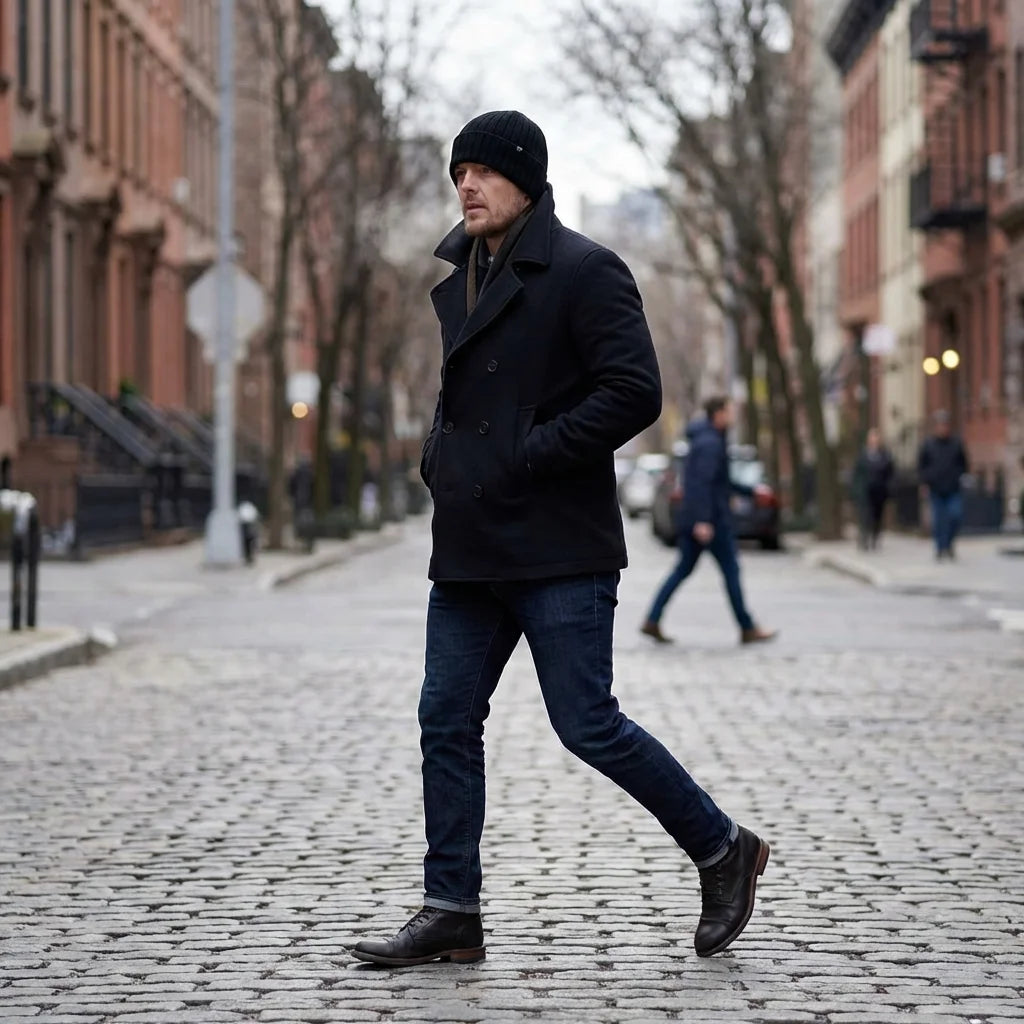 Beanie gorro de invierno en calle urbana día de invierno Bonoboss