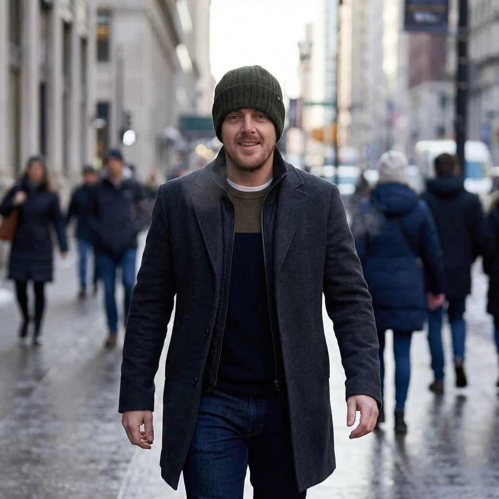 Beanie gorro de invierno en calle urbana día de invierno Bonoboss