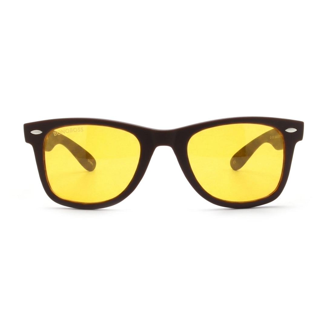 Acacia RPET Café lentes de sol cristal Amarillo vista frontal unisex madera reciclada #color_amarillo