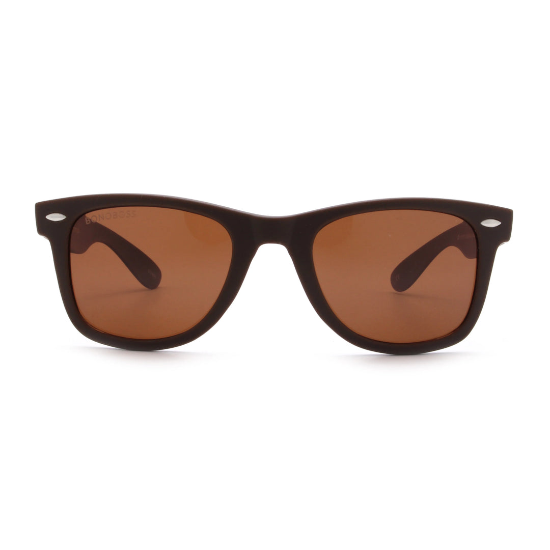 Acacia RPET Café lentes de sol cristal Brown vista frontal unisex madera reciclada #color_brown