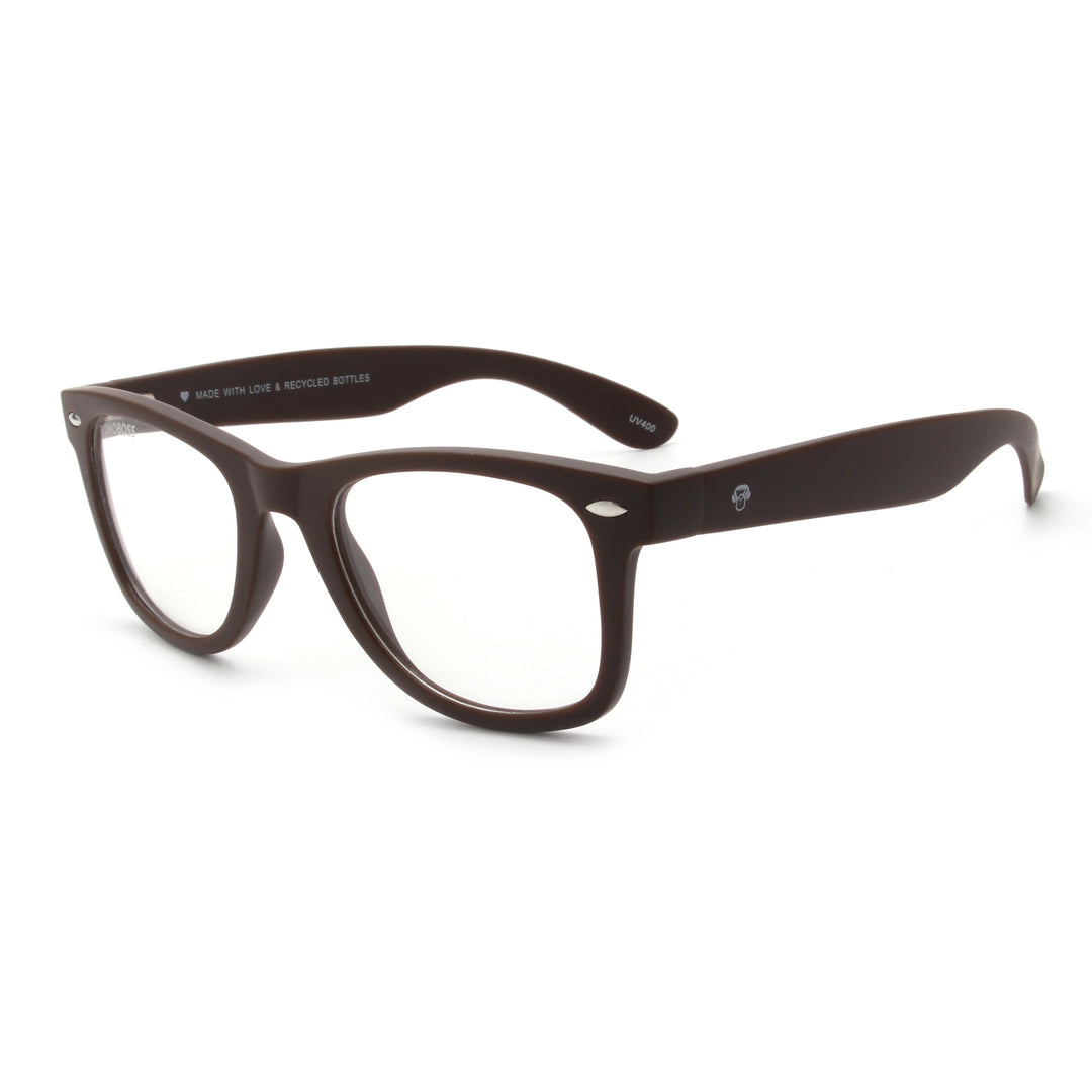Acacia RPET Café lentes de sol demo sin tinte vista tres cuartos unisex madera reciclada #color_demo