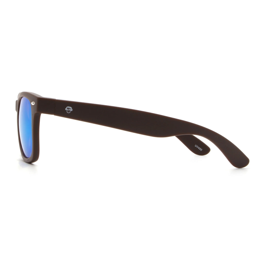 Acacia RPET Café lentes de sol cristal Espejado Azul vista lateral unisex madera reciclada #color_espejado-azul