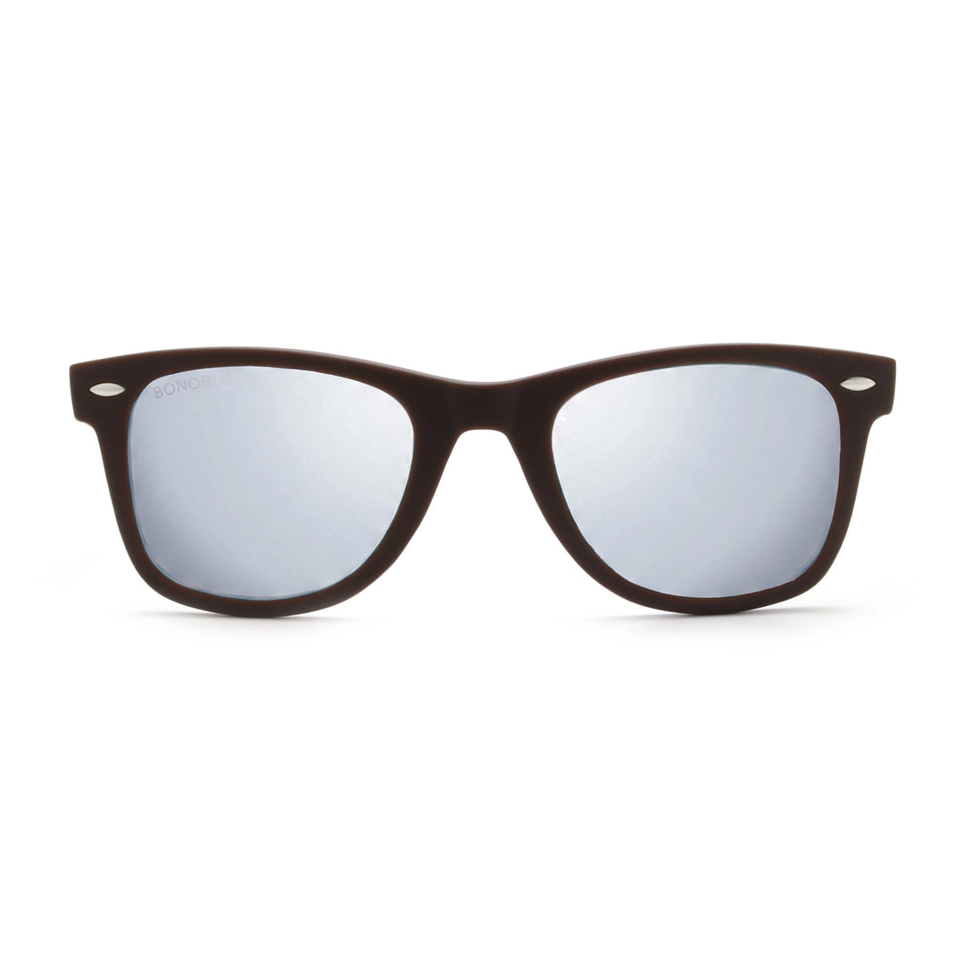 Acacia RPET Café lentes de sol cristal Espejado Silver vista frontal unisex madera reciclada #color_espejado-silver