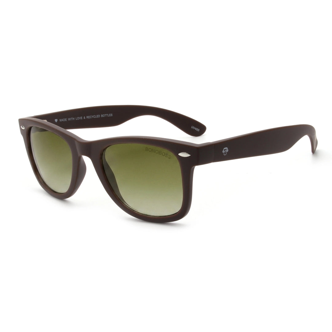 Acacia RPET Café lentes de sol cristal Gradiente Olive vista tres cuartos unisex madera reciclada #color_gradiente-olive