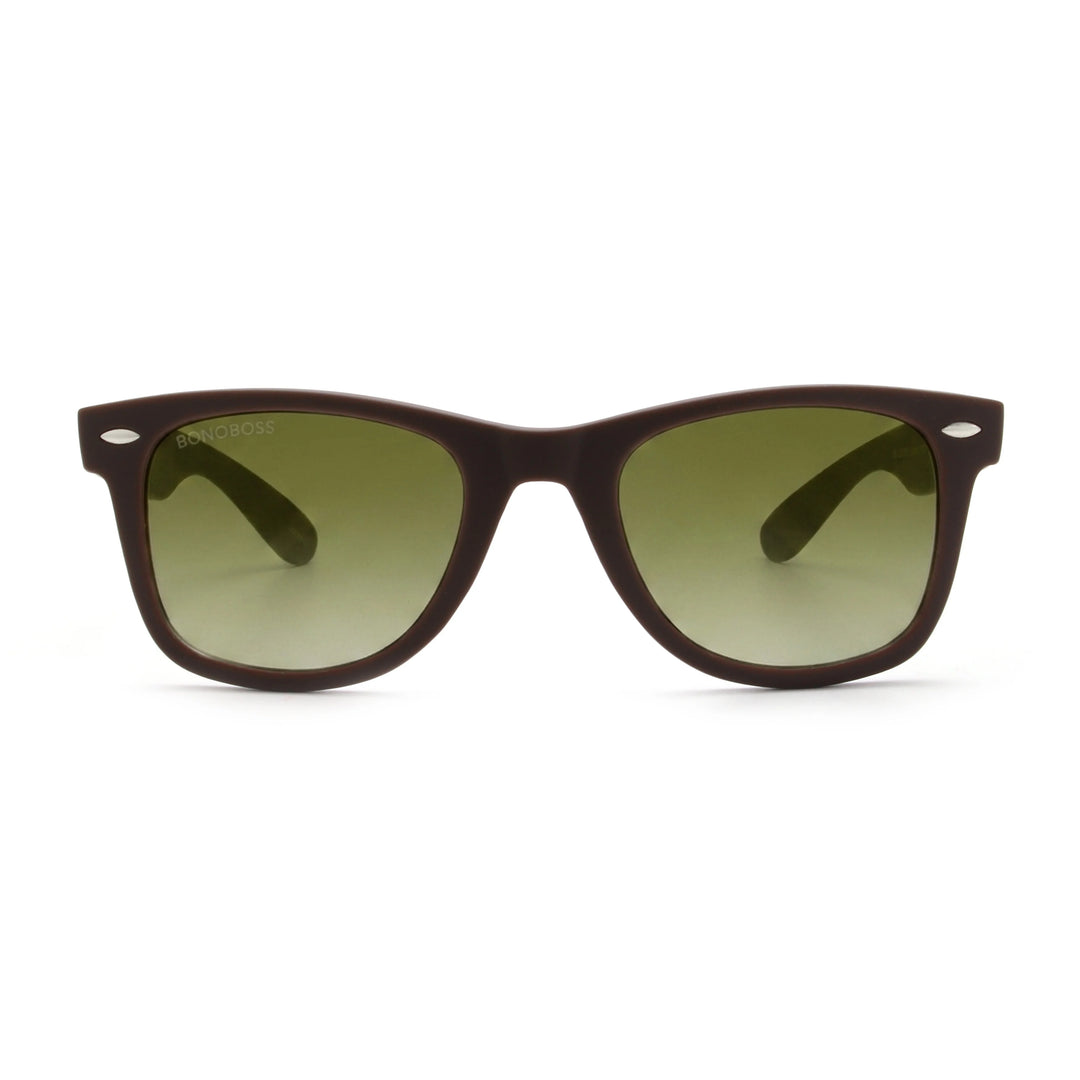Acacia RPET Café lentes de sol cristal Gradiente Olive vista frontal unisex madera reciclada #color_gradiente-olive