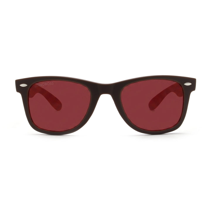 Acacia RPET Café lentes de sol cristal Rojo vista frontal unisex madera reciclada #color_rojo