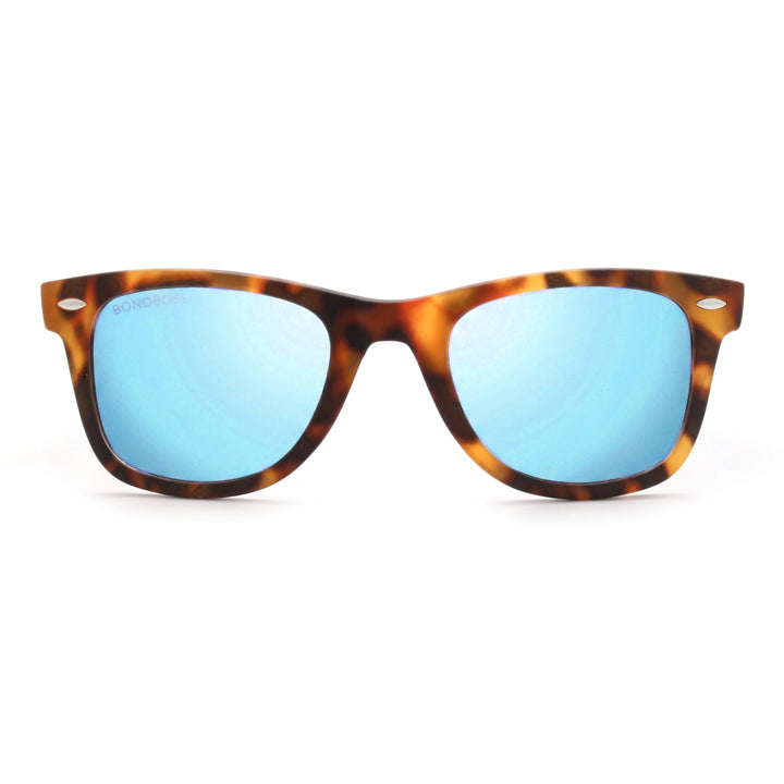 Acacia RPET Carey lentes de sol cristal Espejado Azul vista frontal unisex madera reciclada #color_espejado-azul