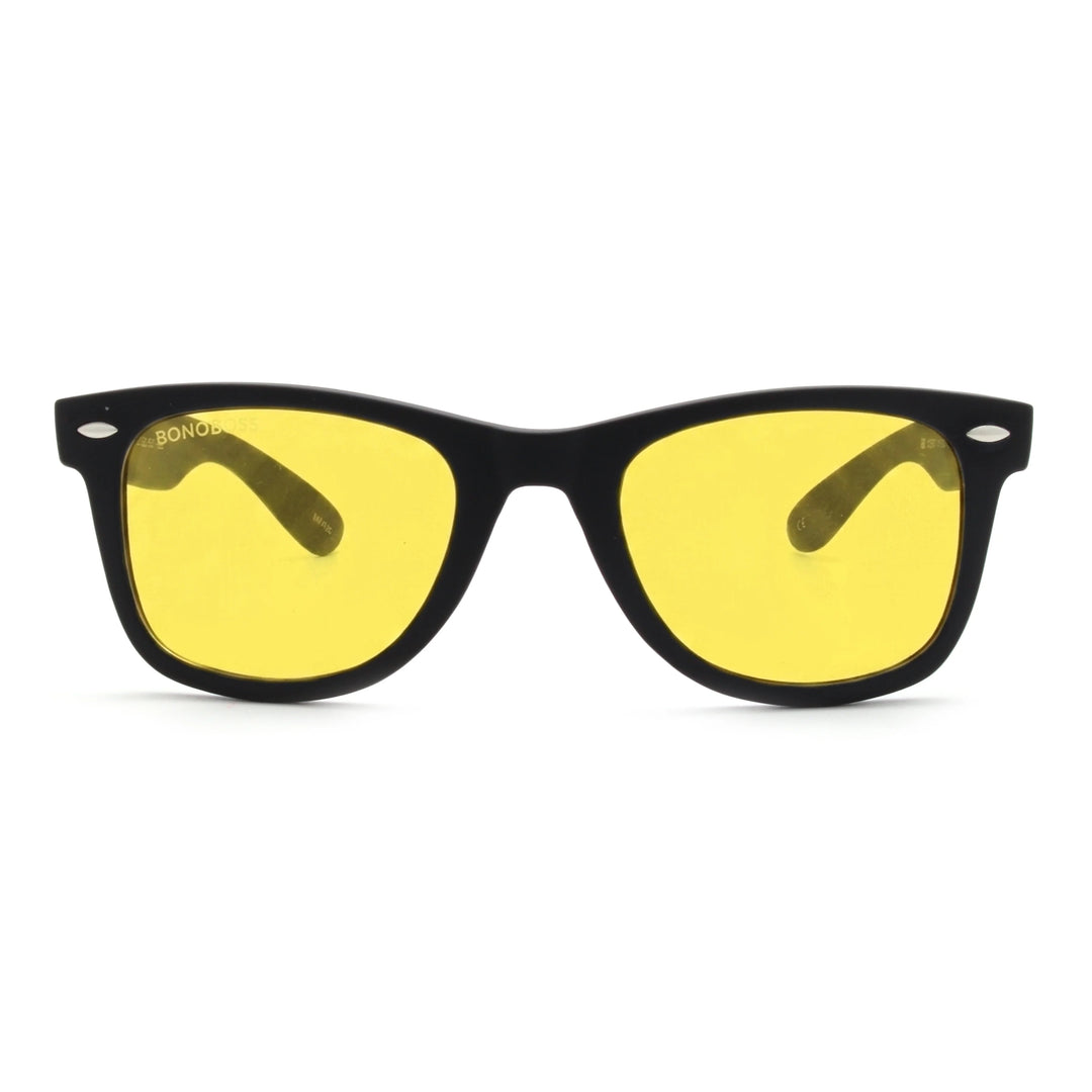 Acacia RPET Negro lentes de sol cristal Amarillo vista frontal unisex madera reciclada #color_amarillo