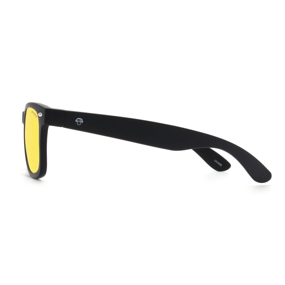 Acacia RPET Negro lentes de sol cristal Amarillo vista lateral unisex madera reciclada #color_amarillo