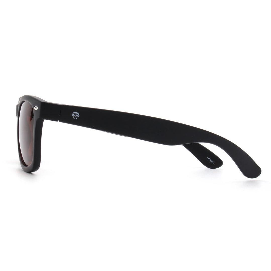 Acacia RPET Negro lentes de sol cristal Brown vista lateral unisex madera reciclada #color_brown