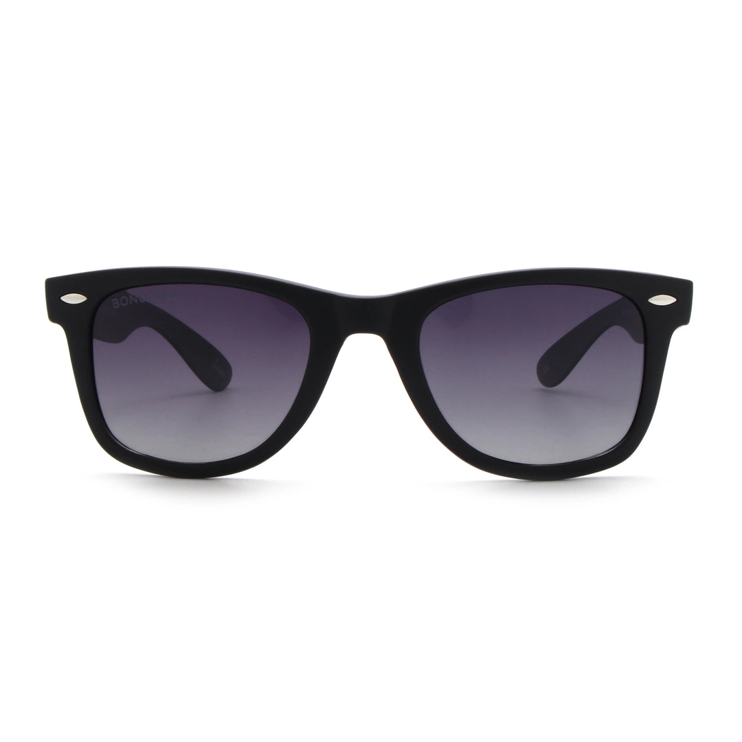 Acacia RPET Negro lentes de sol cristal Gradiente Gris vista frontal unisex madera reciclada #color_gradiente-gris