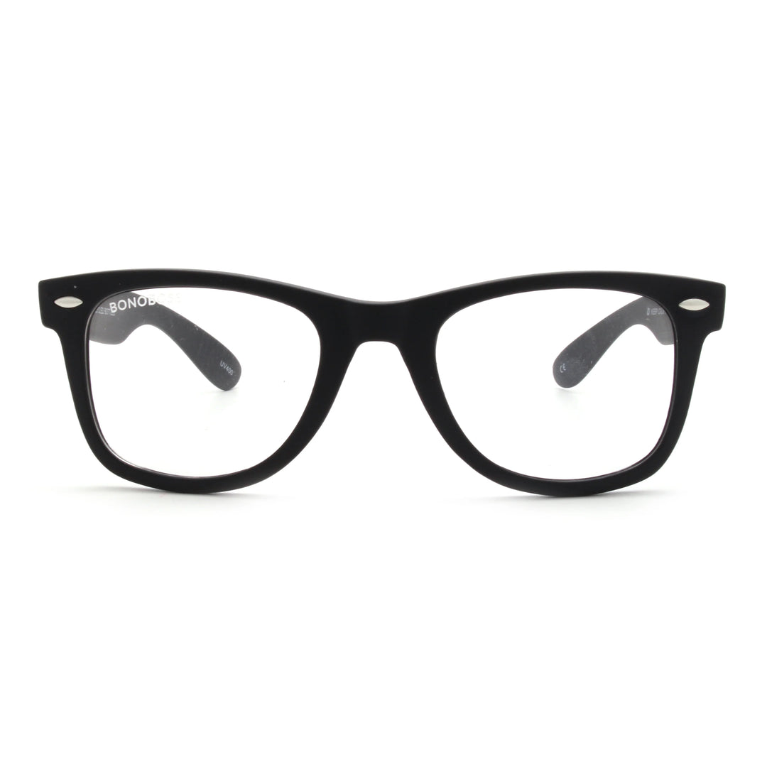 Acacia RPET Negro lentes de sol demo sin tinte vista frontal unisex madera reciclada #color_demo