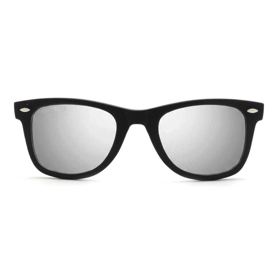Acacia RPET Negro lentes de sol cristal Espejado Silver vista frontal unisex madera reciclada #color_espejado-silver