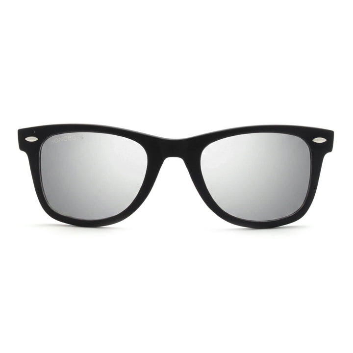 Acacia RPET Negro lentes de sol cristal Espejado Silver vista frontal unisex madera reciclada #color_espejado-silver