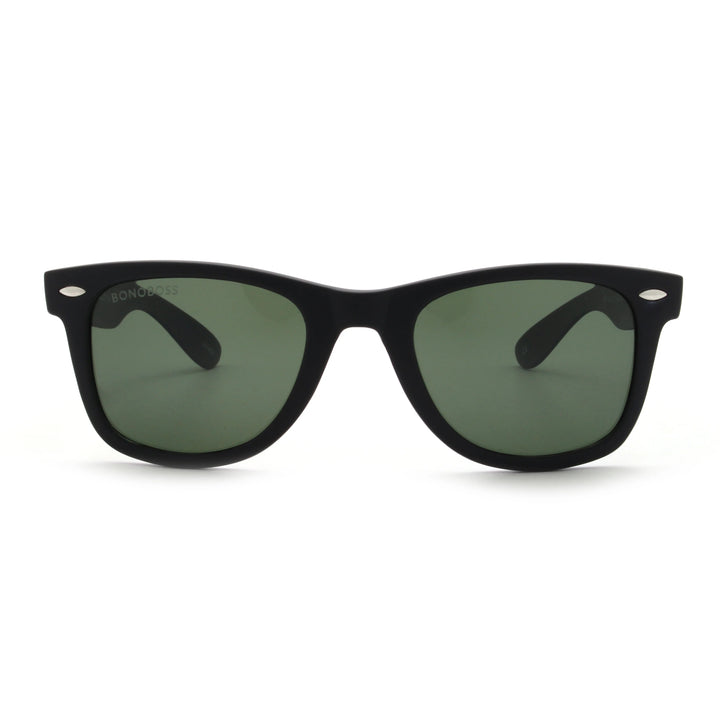 Acacia RPET Negro lentes de sol cristal G15 vista frontal unisex madera reciclada #color_g15