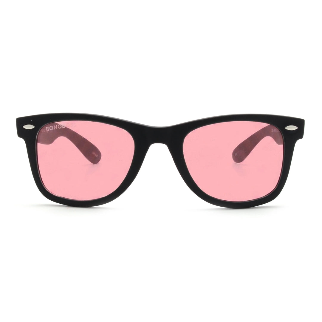 Acacia RPET Negro lentes de sol cristal Pink vista frontal unisex madera reciclada #color_pink