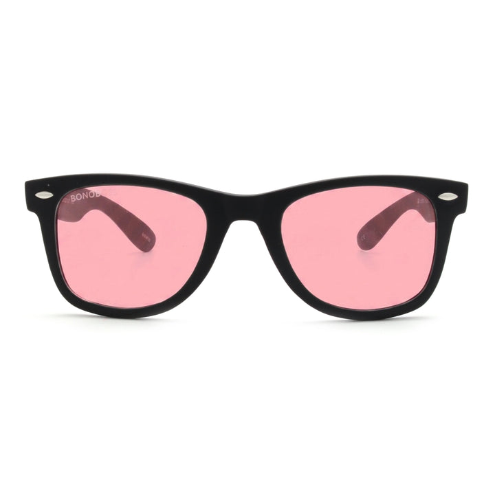 Acacia RPET Negro lentes de sol cristal Pink vista frontal unisex madera reciclada #color_pink