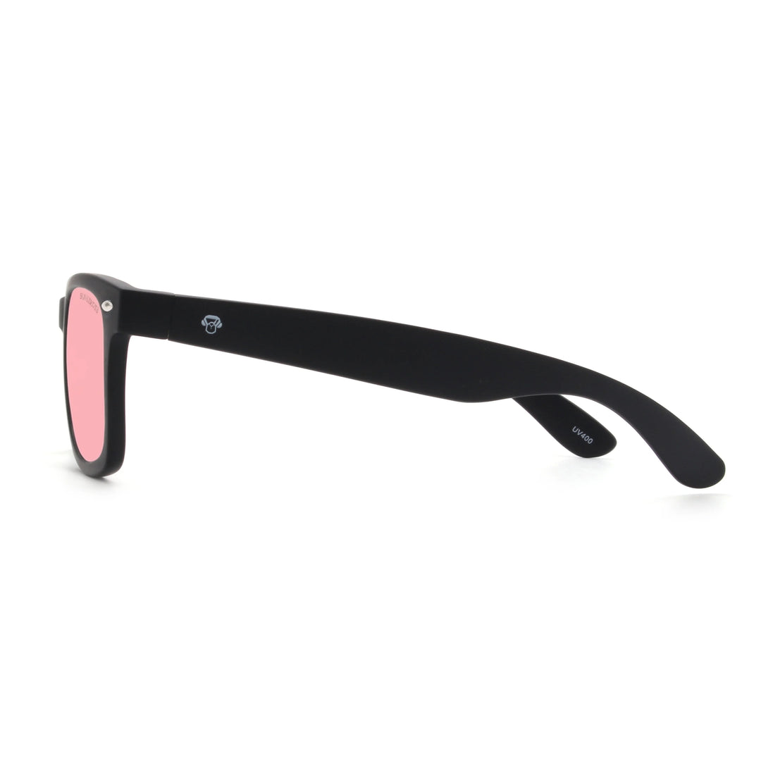 Acacia RPET Negro lentes de sol cristal Pink vista lateral unisex madera reciclada #color_pink