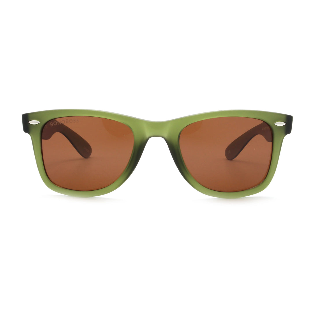 Acacia RPET Olive lentes de sol cristal Brown vista frontal unisex madera reciclada #color_brown