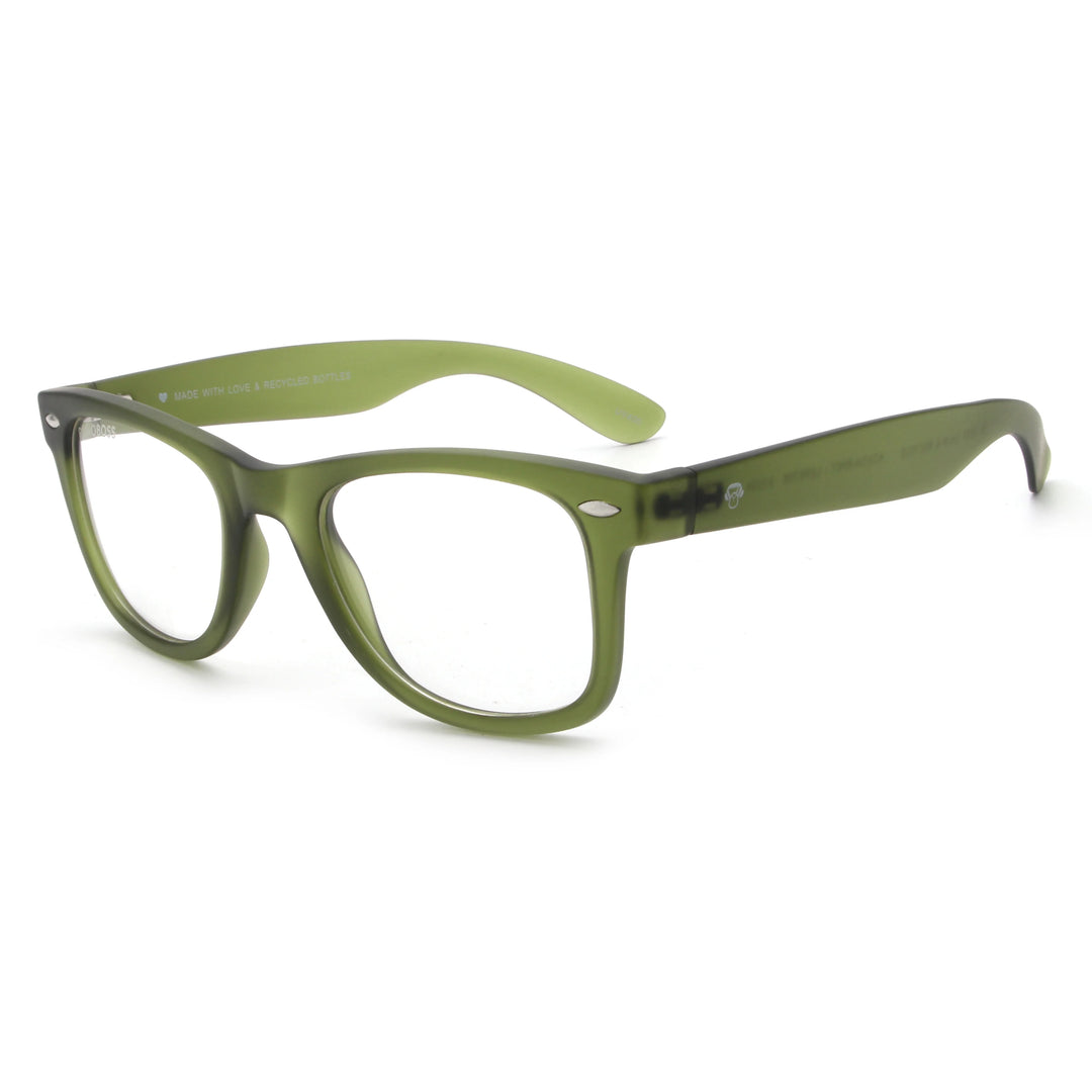 Acacia RPET Olive lentes de sol demo sin tinte vista tres cuartos unisex madera reciclada #color_demo