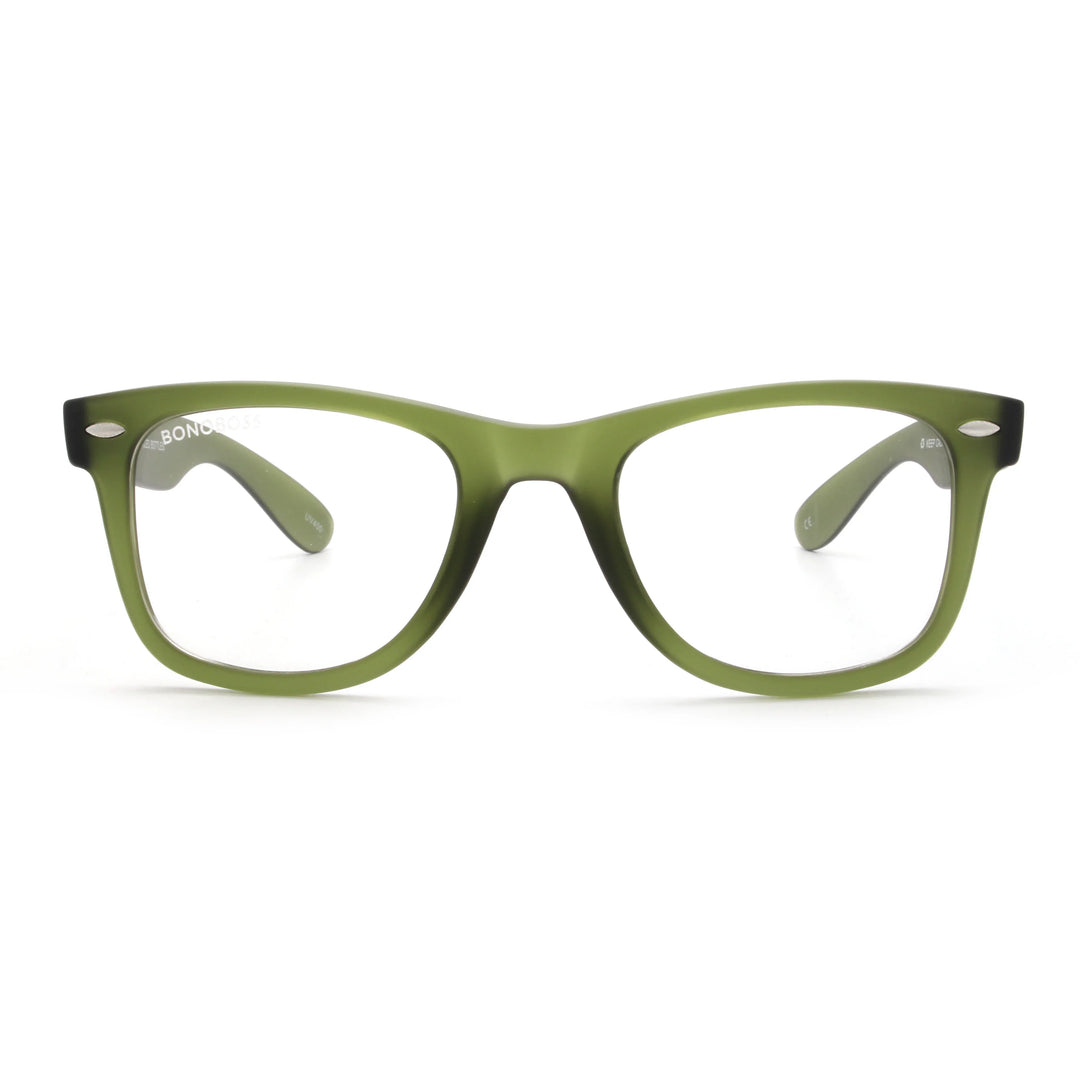 Acacia RPET Olive armazón óptico demo sin tinte vista frontal unisex plástico reciclado #color_olive #foto_frontal